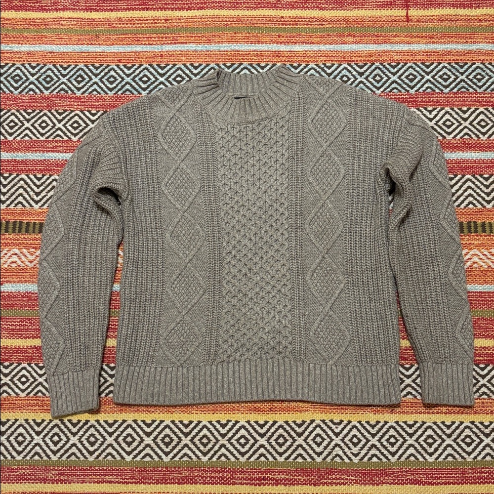 Banana Republic Fisherman Sweater Cotton/Wool Beige/Grey Size Medium